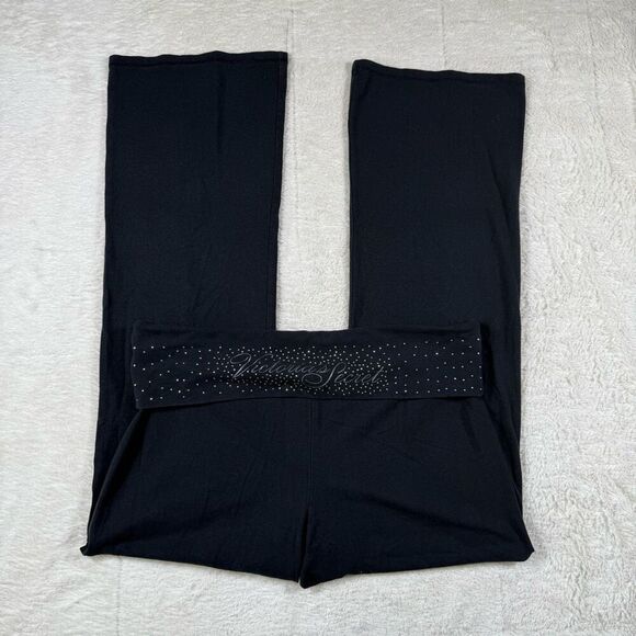 Vintage Y2K Victoria Secret Bling Rhinestone Foldover Bootcut Yoga Pants Legging - Picture 1 of 7